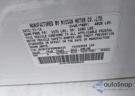 2014 Infiniti Q50 Premium из США, поврежденный, VIN JN1BV7AP6EM686420